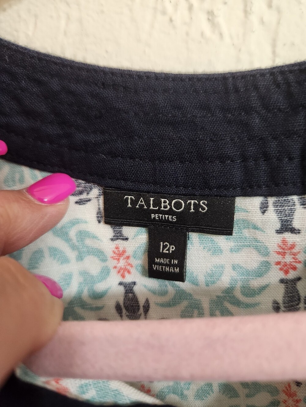 Talbots Sleeveless Patterned Shift Dress in Aqua and Navy Size 12p - Picture 3 of 7